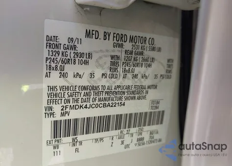 2012 Ford Edge Sel from USA, damaged, VIN 2FMDK4JC0CBA22154